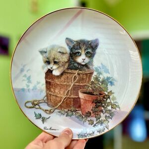Farmhouse Cottagecore Kittens Gardening Floral Plate Wall Decor Art Display